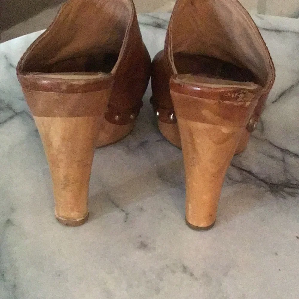 Coach Tan Leather Studded Mule Clogs